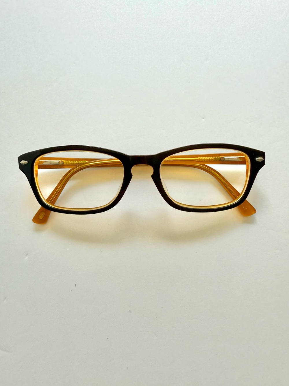 Japanese Classic Rectangular Black and Amber Eyeglasses
